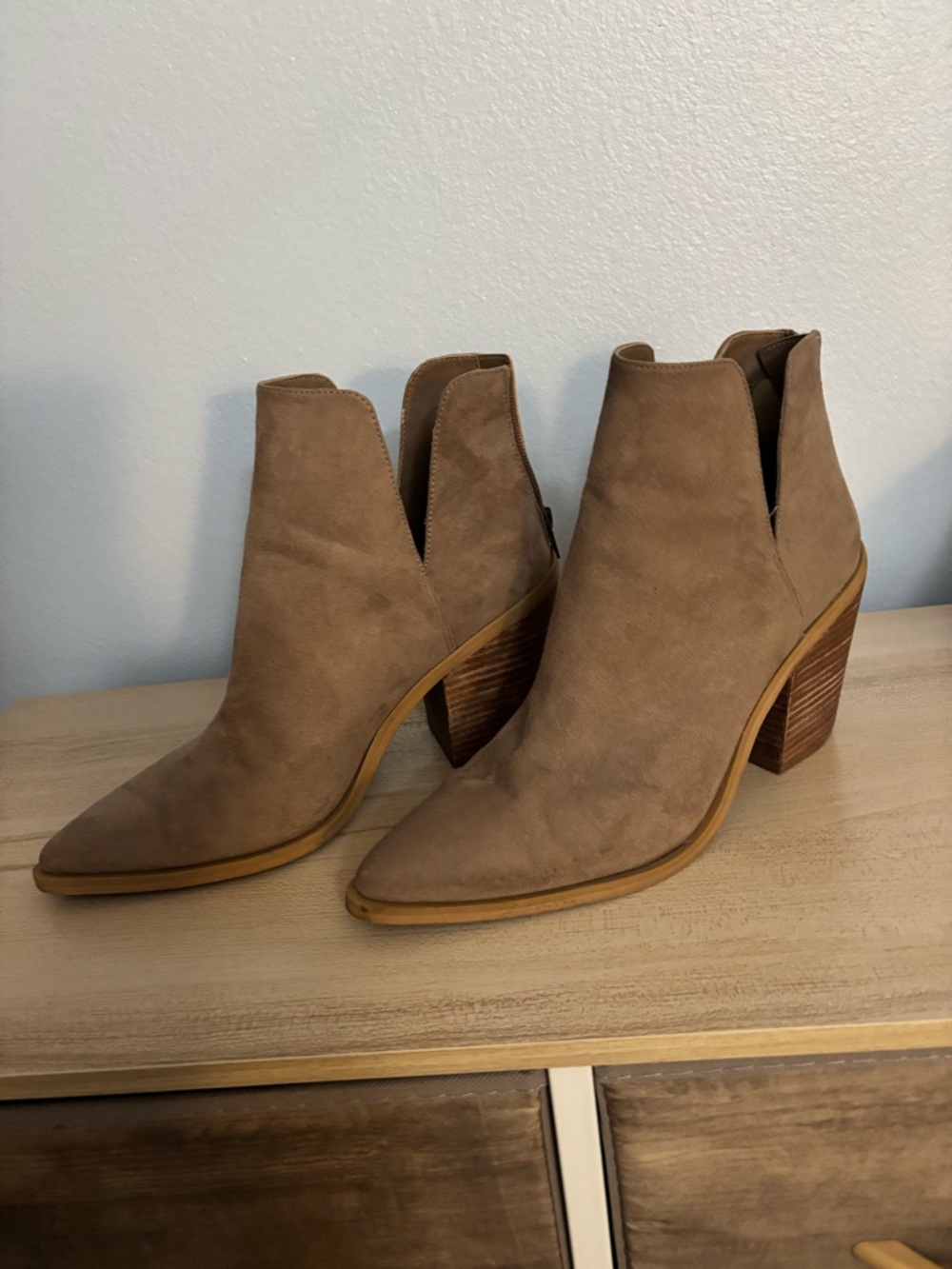 Abound Taupe Suede Pointed Toe Ankle Booties - Picture 2 of 7